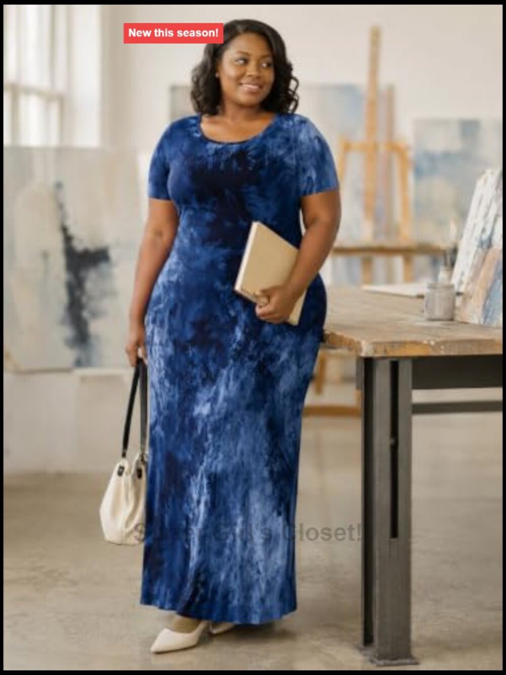 Plus Size Maxi Dress with Pockets Short Sleeve Crew Neck Casual Floral - Picture 2 of 7
